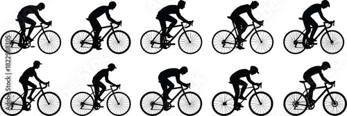 Silhouette of road cyclists in motion, racing posture, fitness, speed, endurance, sports activity, dynamic movement, training, health, lifestyle