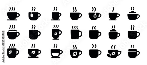 Variety of coffee cup icons in different styles and designs