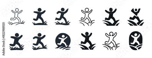 Jumping stick figures in various poses and styles