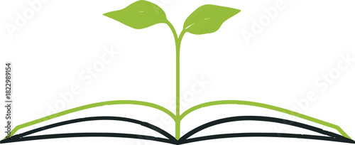 Sprouting Knowledge: A symbolic illustration of an open book with vibrant green leaves flourishing from its pages, representing the growth and cultivation of knowledge.
