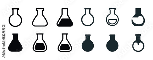 Variety of laboratory flask icons for chemistry and science design