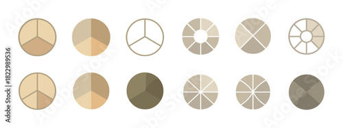 Abstract neutral-toned pie and circle chart designs