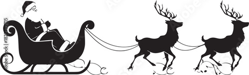 Santa's Magical Ride: A silhouette of Santa Claus in his sleigh, pulled by majestic reindeer against the backdrop of a starry night, embodying the spirit of Christmas and the joy of giving.