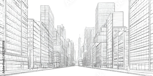 Cityscape Sketch: A detailed pen and ink sketch of a city, showcasing the majestic architecture and captivating urban panorama, capturing the timeless essence of city living.