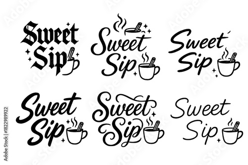 Sweet Sip Styles. Sweet Sip. Create a calligraphy lettering illustration of the phrase: Sweet Sip. Render 6