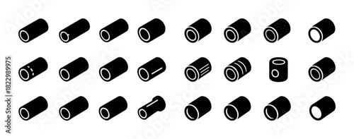 Assorted cylindrical wood log icons black and white collection