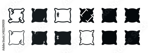 Set of cushion silhouette icons with various styles and designs