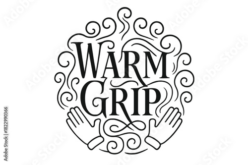 Swirling Serif Steam. Warm Grip ? Flourish Lettering with elegant curling swashes around tall serif letters;