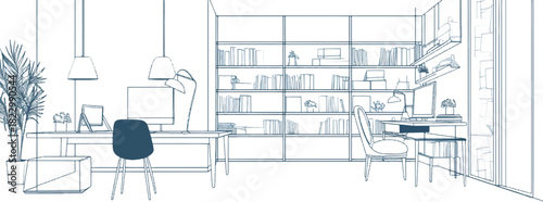 Elegant Workspace Design: This image showcases a meticulously planned and designed workspace, embodying the essence of contemporary elegance and efficient functionality.