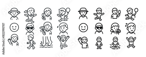 Collection of playful cartoon children characters in various activities