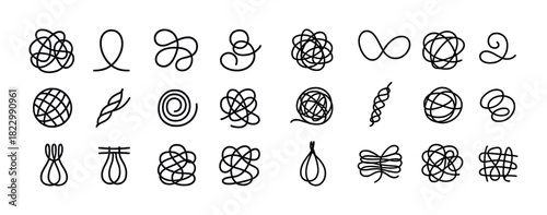 Collection of abstract hand-drawn black scribbles and swirls set