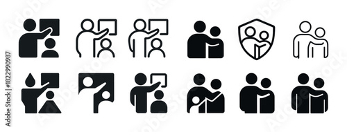 Set of minimalist education and mentorship icons in black design