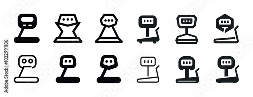 Set of twelve chatbot icons in various styles and shapes