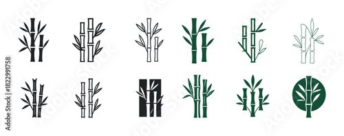 Various bamboo icon designs in black and green