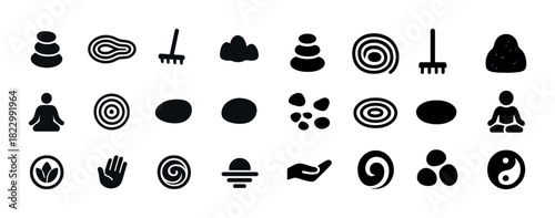 Zen garden icons: meditation, balance, and harmony in minimalist design