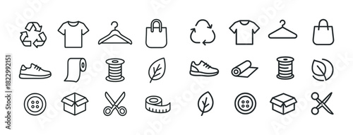 Eco-friendly fashion icons: recycling, clothing, and sustainability symbols