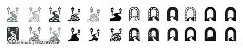 Pathway icons: various styles of decorative path designs with lanterns