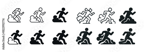 Running silhouette icons: diverse styles of dynamic motion