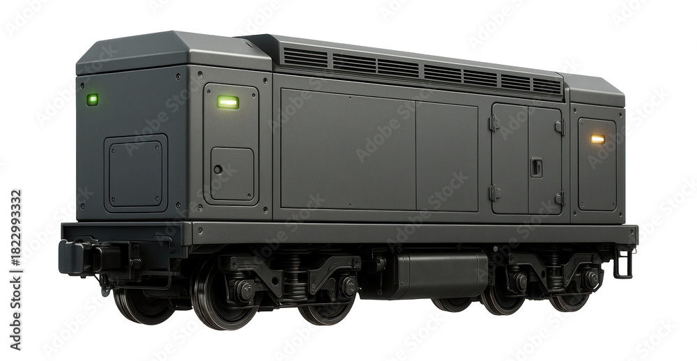 Obraz premium Efficient generator train car featuring built-in LED indicators and access hatches.