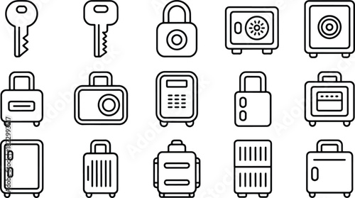 Security and Travel Icon Set Outlined