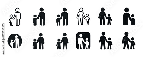 Silhouette icons of adult and child figures in varied styles