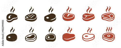 Various steak icons illustrating different cuts with steam indication