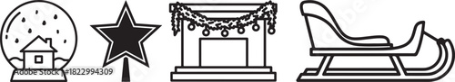 Minimalist Outline Christmas Winter Holiday Icons Design Elements
