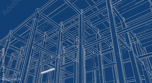 Building Grid Structure Blueprint Vector