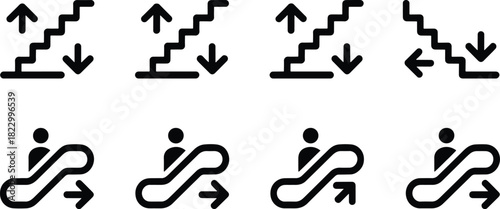 Stairs and Escalators Icon Set for Navigation