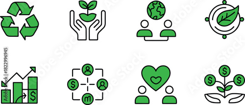 Sustainable Business Icons Set Environmental Awareness Concepts