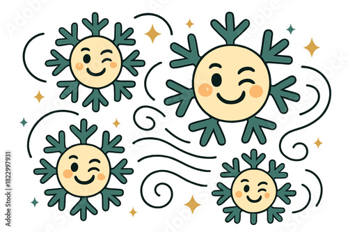 Winking Snowflakes Dance. Winking snowflakes. Snowflake emojis with winking eyes and sparkling cheeks,