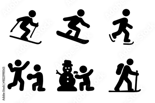 Winter Activity Icons. Winter activities. Filled icon set of winter activities: skiing, snowboarding, ice