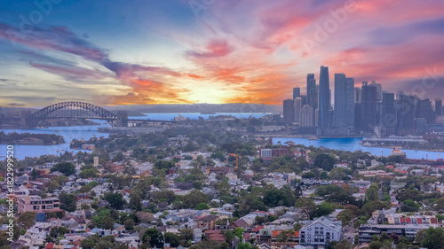 Aerial Panorama Drone view of Parramatta River Sydney Harbour between Balmain Gladesville Birkin Head Point and Roselle on the Bay Run Sydney NSW Australia