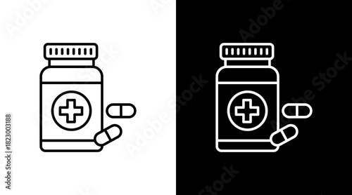 Pill Bottle White Icon Set Design
