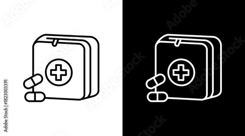First Aid Kit White Icon Set Design