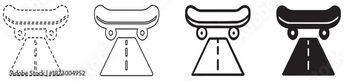 Four skateboard ramp icons in varying styles, from dotted outline to solid black fill.