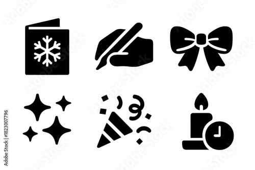 Winter Greetings Icons. Winter greetings. Filled icon set of winter greetings: greeting card, hand with pen,