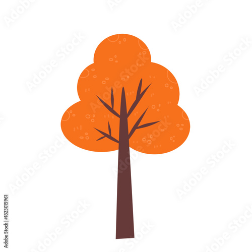 Simple stylized autumn tree illustration with vibrant orange foliage. Flat vector graphic representing fall season or nature.