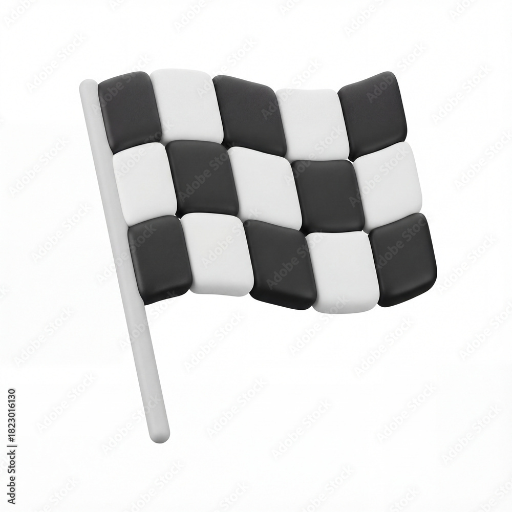Naklejka premium 3d icon of a checkered finish flag waving isolated on a white background, symbolizing racing, competition, speed, conclusion, victory, and the end of a race