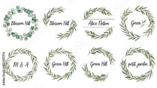 Elegant Watercolor Botanical Logos - Green Leaf & Floral Branding Kit
