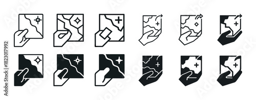 Collection of map icon designs in various styles and directions