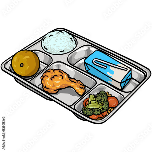 School Lunch Meal Food Tray Illustration