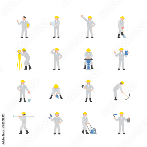 建設現場の作業員セット：作業、行動、危険な状況