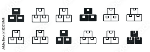 Minimalist icons of stacked shipping boxes in various arrangements