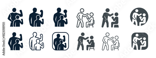 Icon set of people discussing and solving problems with teamwork and communication