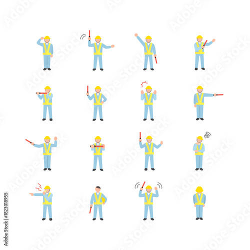 交通誘導・警備員のセット：誘導棒を使った指示とポーズ
