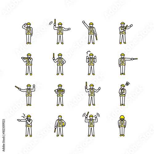 交通誘導・警備員のセット：誘導棒を使った指示とポーズ

