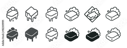 Set of soap icons with bubbles in various styles and shades