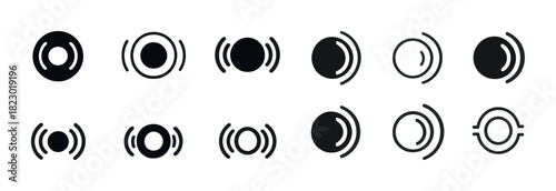 Set of wireless signal and connection icons in black and white