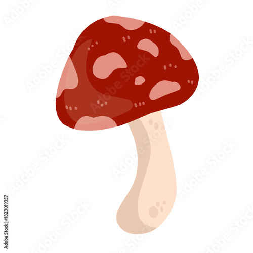 Whimsical Red Mushroom with White Spots Isolated Illustration, Forest Fungi Graphic